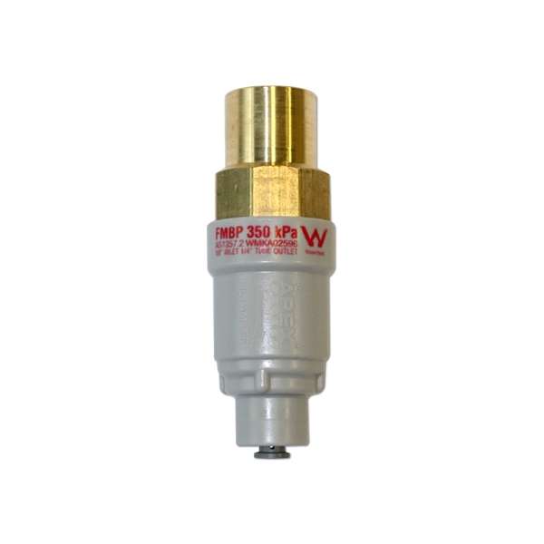 FMBP350, 350kpa 1/2" inlet - 1/4" outlet Genuine APEX Filtamate Brass Plastic Pressure Limiting Valve