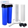 20 Inches Big Blue Twin Water Filter Housing, 10 Micron CTO Carbon Block and 5 Micron Sediment Water Filter, Port Size 1"-3/4"