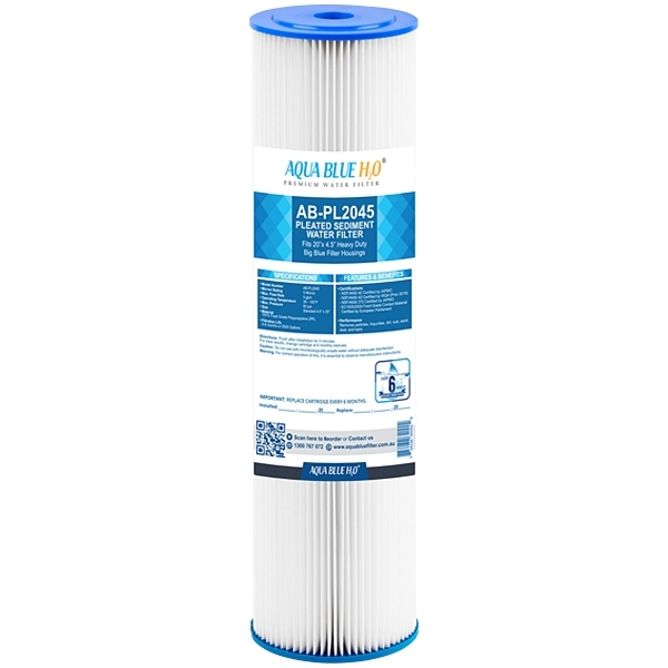 Aqua Blue H20 20x4.5 Pleated Sediment Wholehouse cartridge - 10Mic ABPL2045-10M