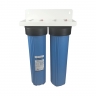 20 Inches Big Blue Twin Water Filter Housing, 10 Micron CTO Carbon Block and 5 Micron Sediment Water Filter, Port Size 1"-3/4"