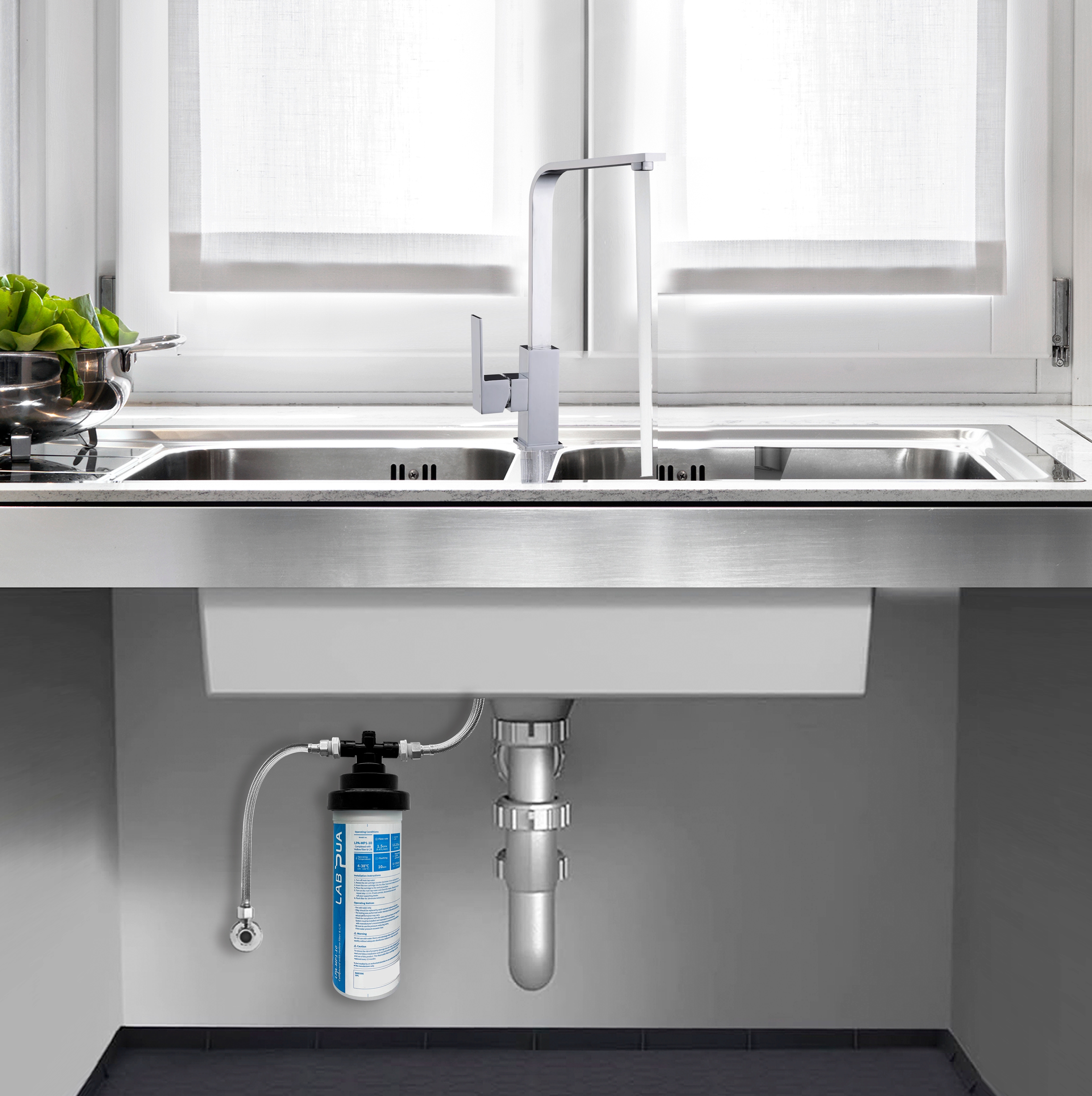 Lab Pua Residential Water Filter Kit LPA-MP1-10 10" with Shaw & Mason Side Lever Sink Mixer Chrome