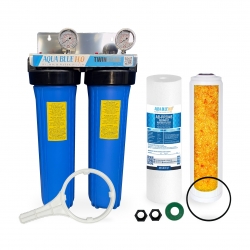 20" X 4.5" Big Blue Twin Water Filter Housing with SEDIMENT + RESIN