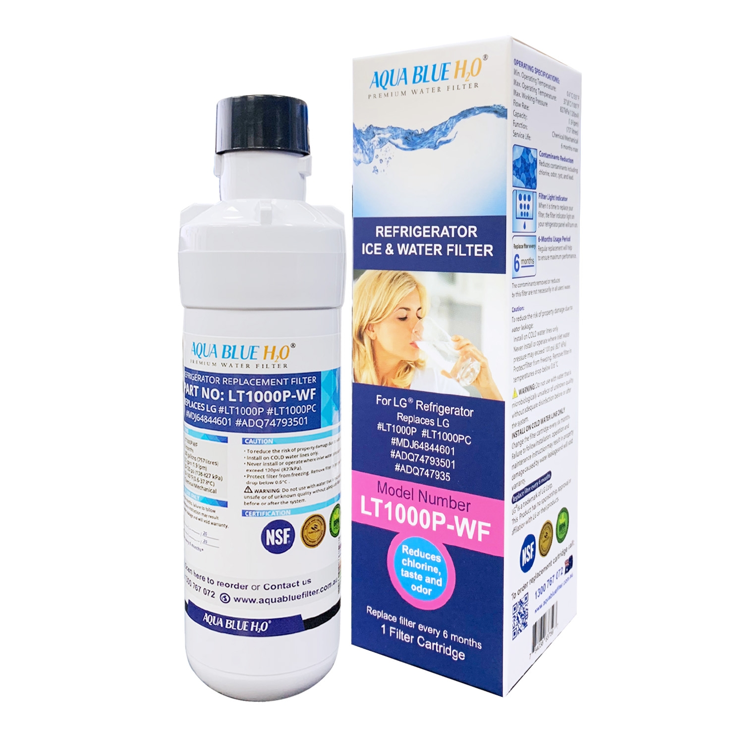 Aqua Blue LT1000P Fridge Water Filter, Compatible with LG LT1000, LT1000PC, MDJ64844601, ADQ74793501