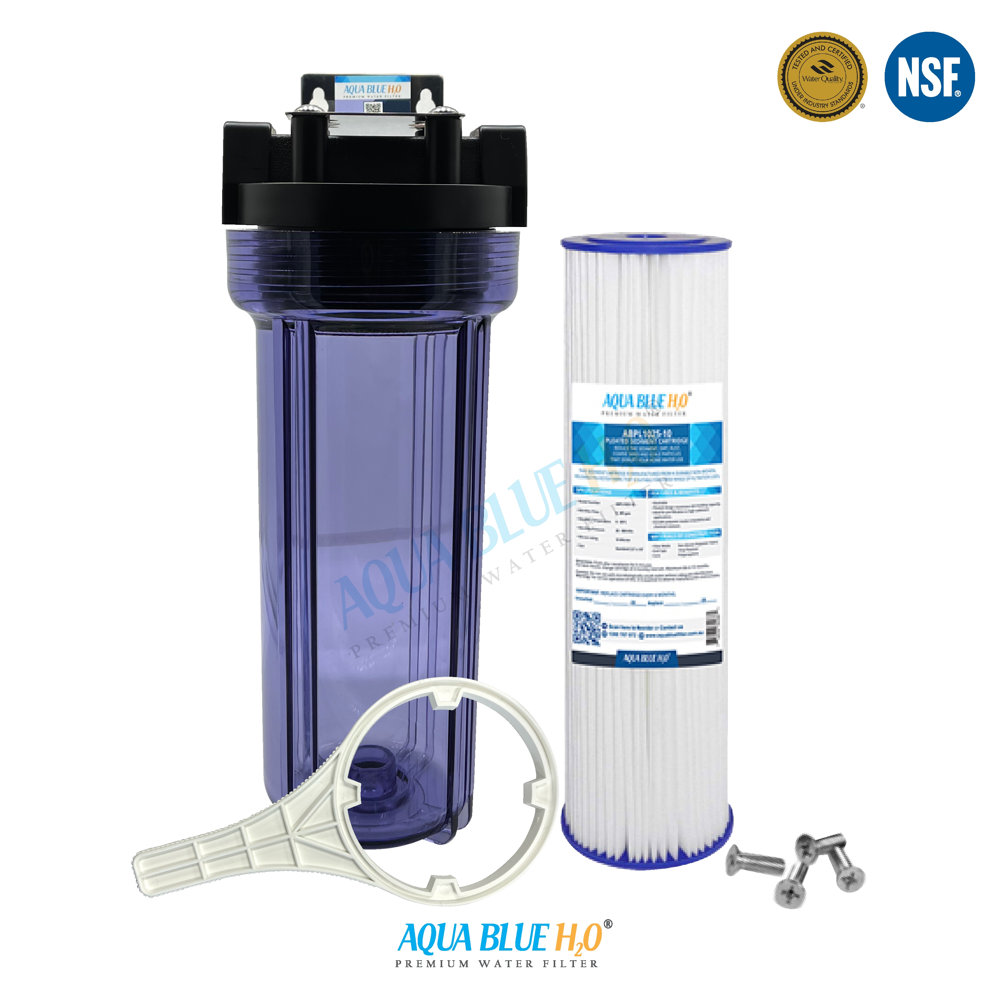 10" Clear Big Blue Housing w/ Presser Relief Button, Pleated Sediment Filter 10 x 2.5, 5MIC