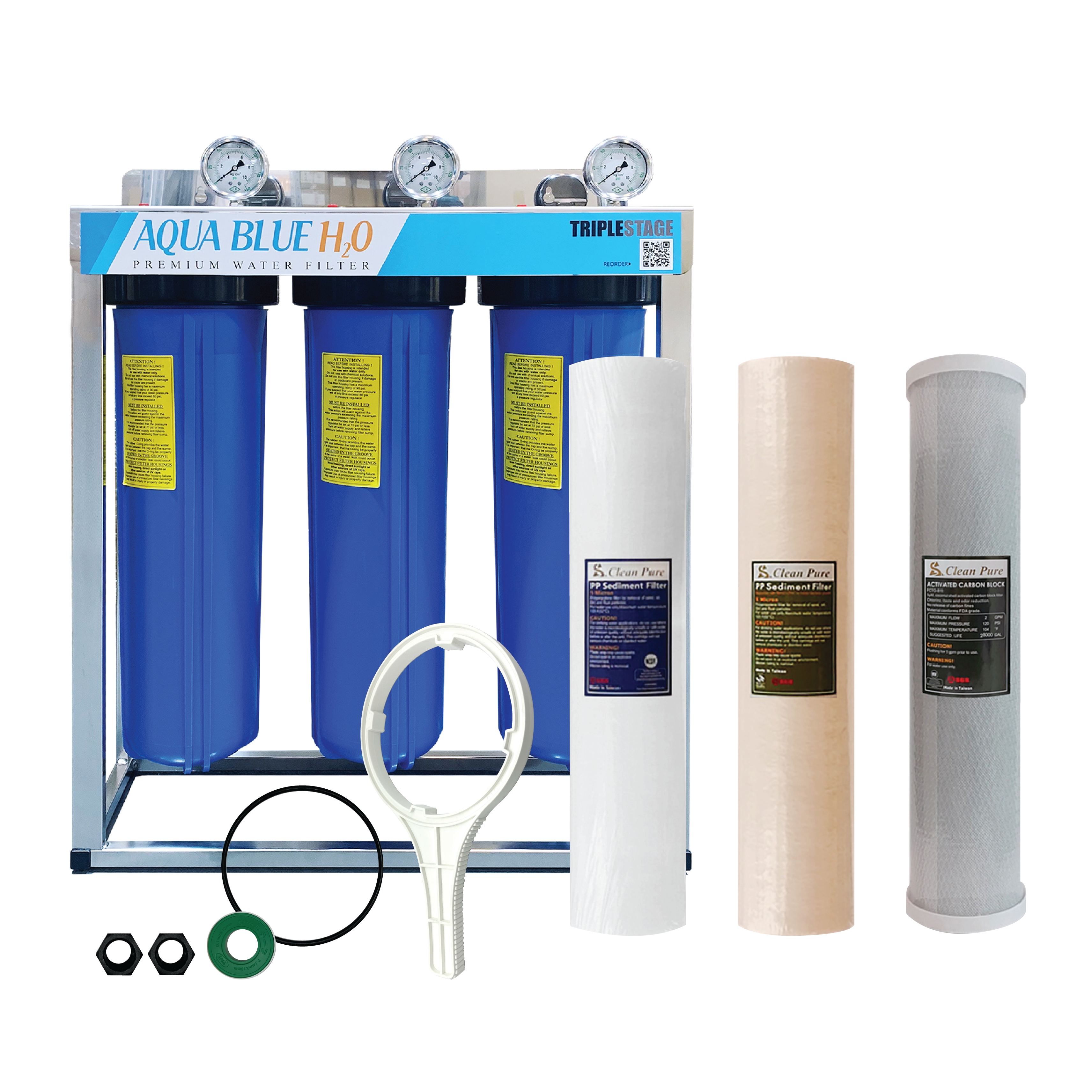 20" Whole house or Rainwater tank water filter solution with Freestand 3 stage 5Micron Kit option