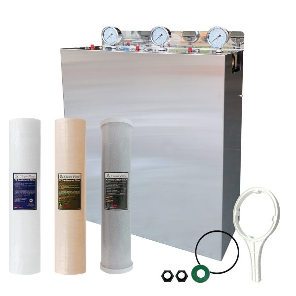 BACK ORDER- Wholehouse water system High Performance Triple Stage with Stainless Steel cover Watermarked