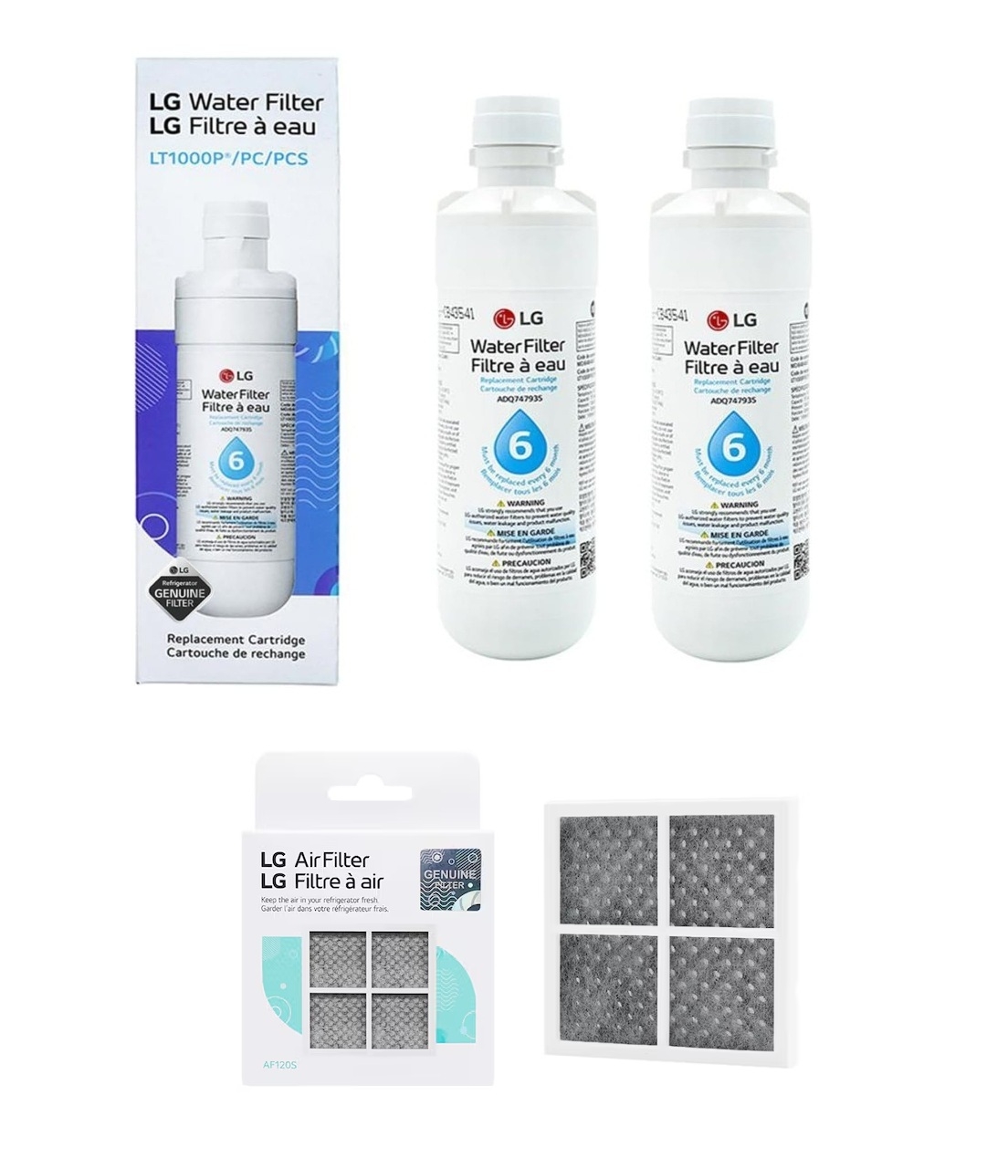 2x LG LT1000P MDJ64844601 ADQ74793501 water filter with LG fridge air filter LT120F ADQ73334008