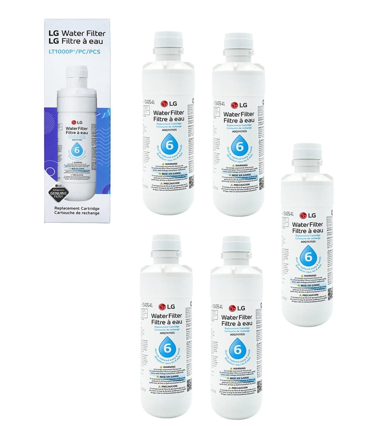 5x LG LT1000P MDJ64844601 ADQ74793501 refrigerator water filter