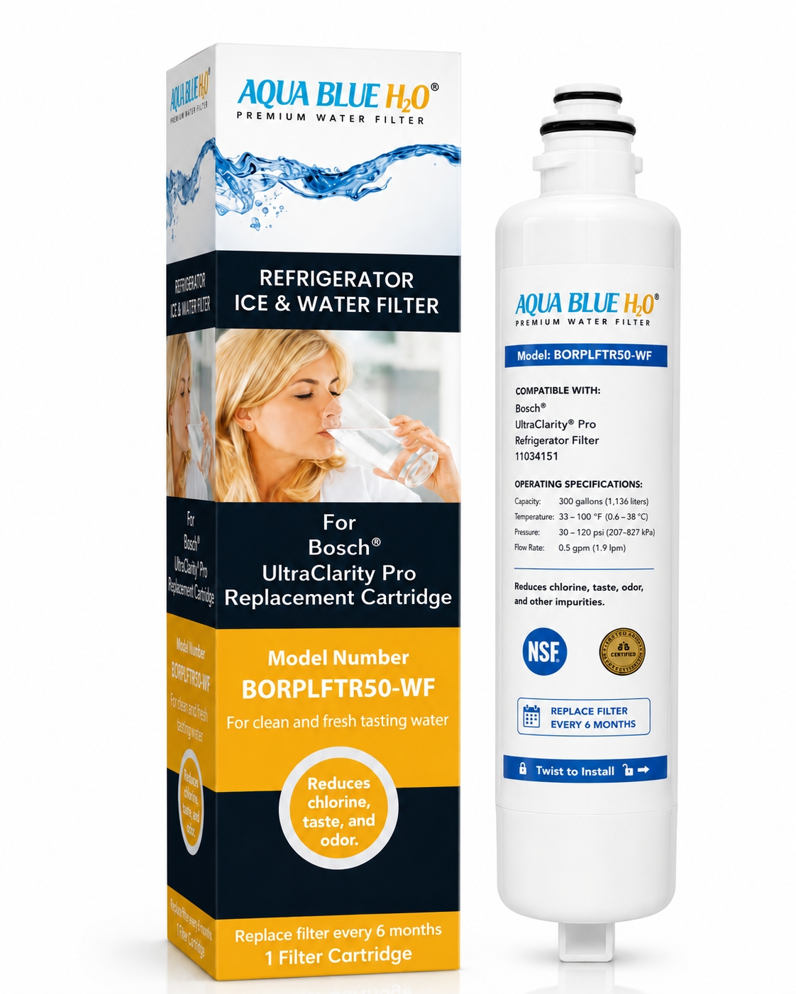 BORPLFTR50-WF Water Filter Compatible with UltraClarity® Pro BORPLFTR50 / BORPLFTR55 – Aqua Blue H2O Replacement