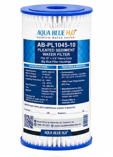 10" x 4.5" Whole House Big Blue Pleated Sediment 10 Micron Water Filter Replacement Cartridge