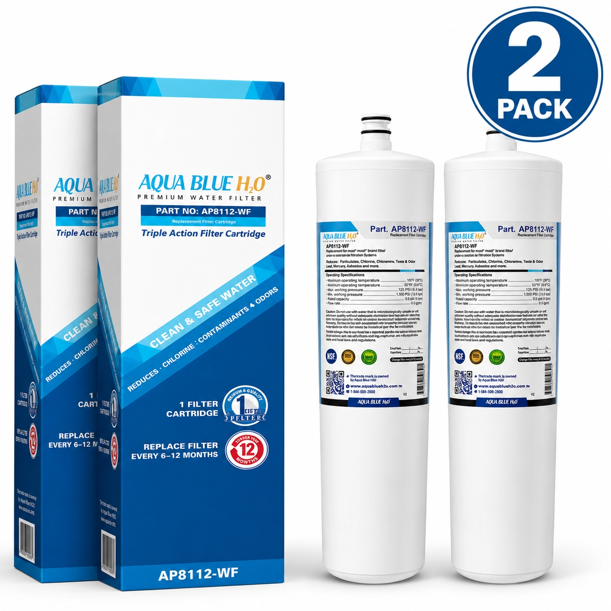 2x AP8112WF Compatible Filter for 3M Aqua-Pure AP8112 AP8000 by Aqua Blue H2O